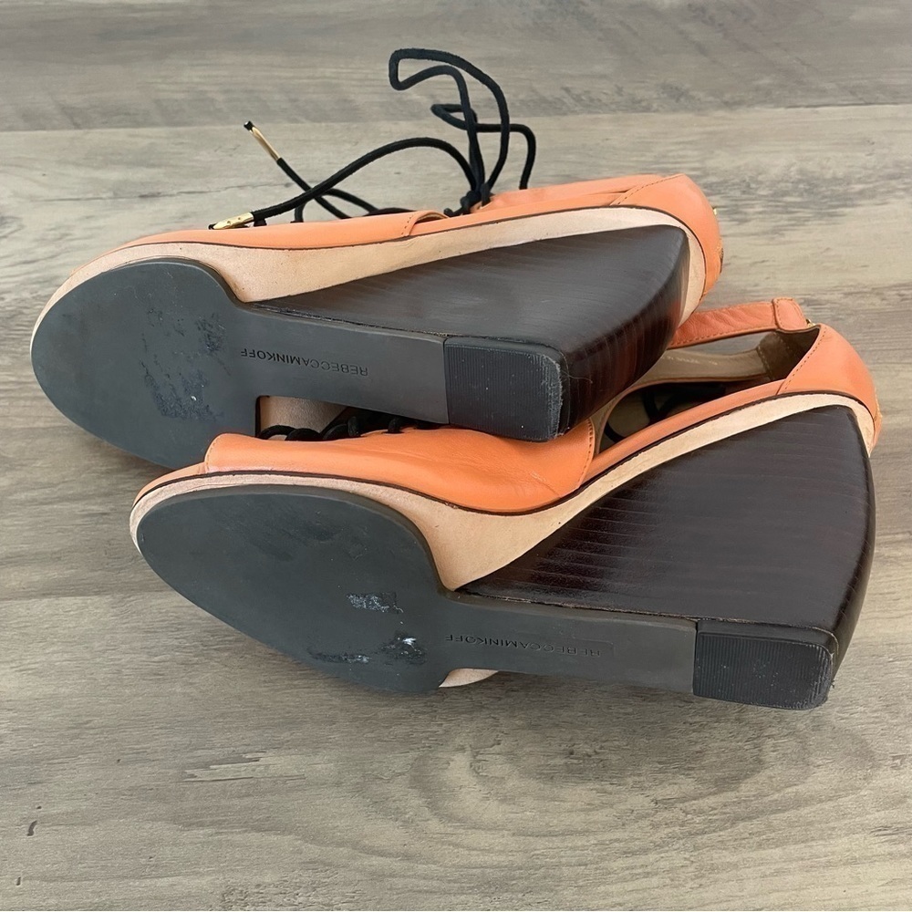 Rebecca Minkoff Peach Leather Cutout Lace Up Wedge Heels - Picture 11 of 12